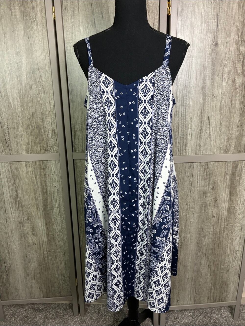 Motherhood Maternity Navy & White Printed Spaghetti-Strap Dress Women's M